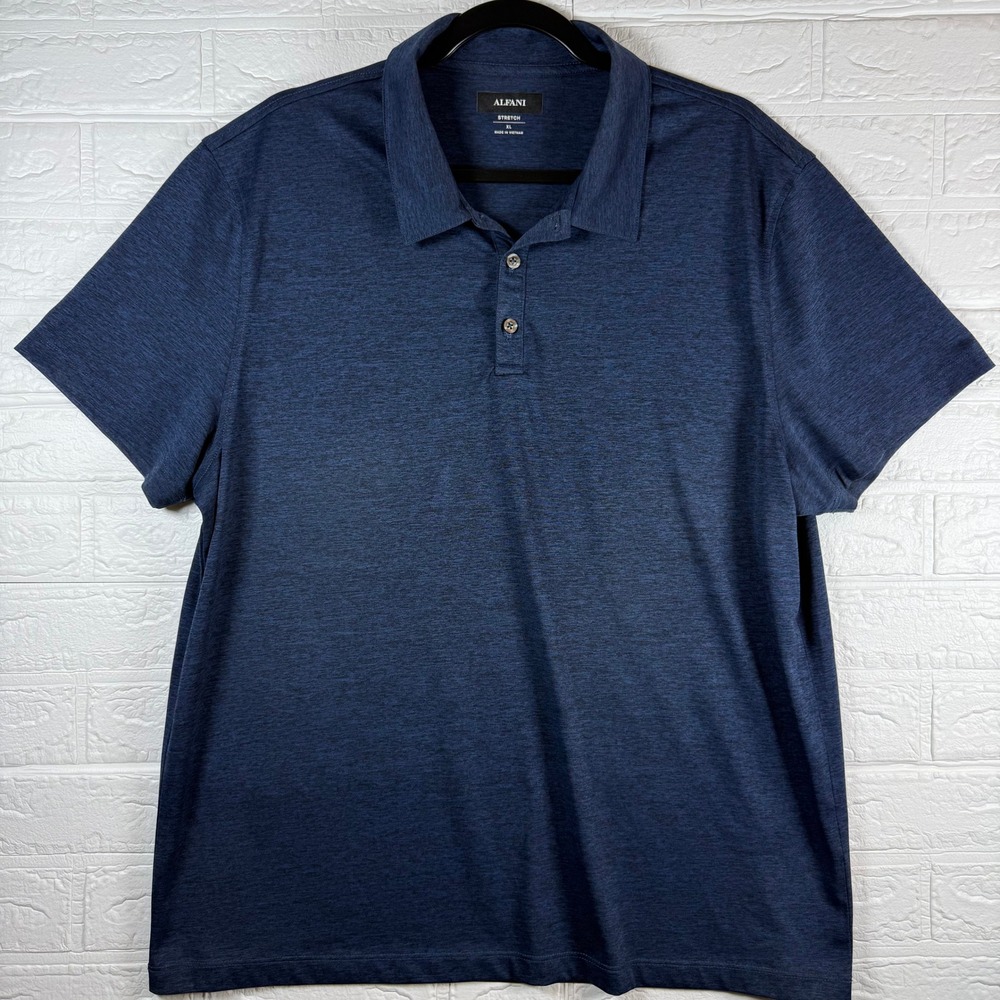 Alfani Polo Shirt Mens XL Blue Space Dye Stretch Short Sleeve Casual